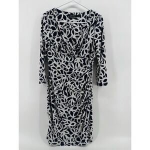 Lauren Ralph Lauren Women's Sz 10 White Blue Faux Wrap Dress Knee Length Formal